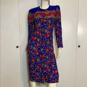 Vintage Melissa Midi Dress Long Sleeve Button Front Made in USA